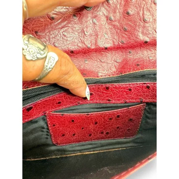 Echt 2 Prym Brick Red Ostrich Leather Clutch Bag Vintage - Picture 7 of 7